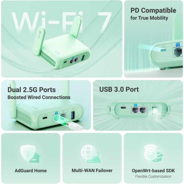新品 GL.iNet Beryl 7 無線LANルーター GL.iNet Beryl 7 WiFi 7 Travel Router | VPN Router | FlashRouters