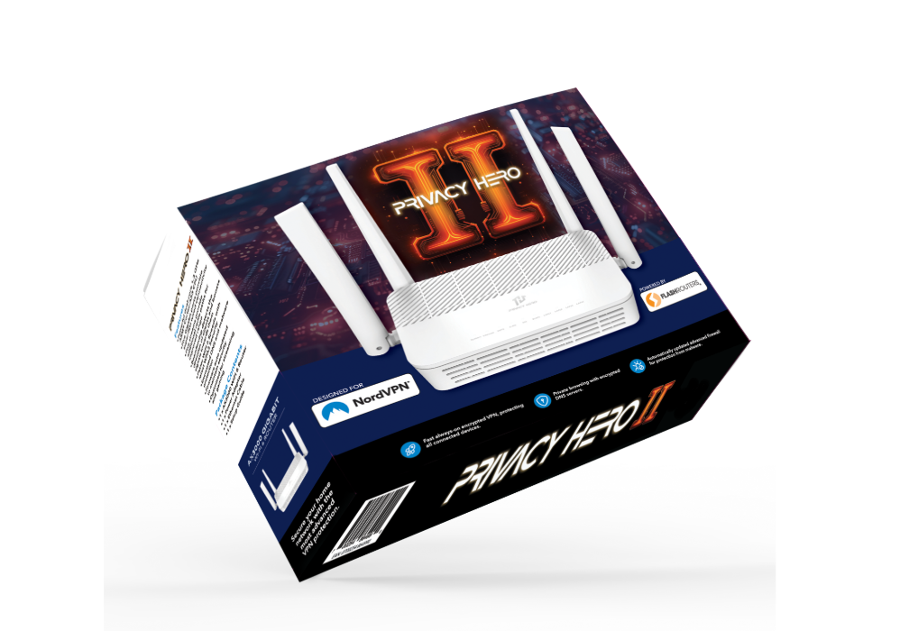 Privacy Hero 2 router and retail packaging